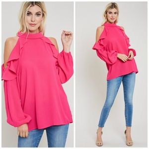 Late Summer Evenings Magenta Cold Shoulder Top